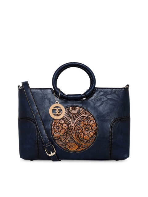 

ESBEDA Blue PU Structured Handheld Bag with Applique