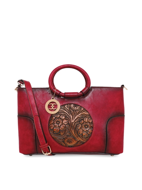 

ESBEDA Red Floral Textured PU Structured Handheld Bag with Tasselled