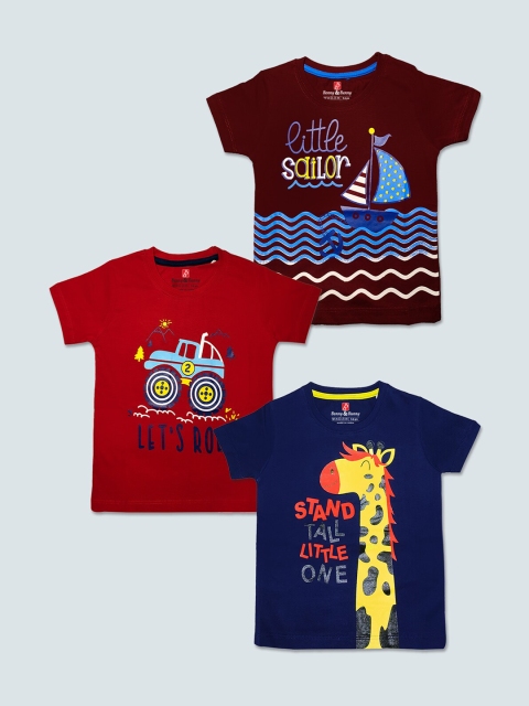 

Benny n Bunny Boys Pack of 3 Multicoloured Printed Pure Cotton Pockets T-shirts, Multi