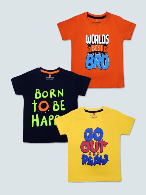 

Benny n Bunny Boys Pack of 3 Printed Pure Cotton T-shirt, Red