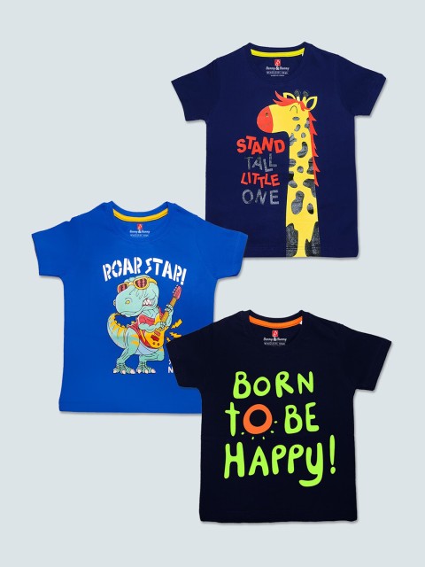 

Benny n Bunny Boys Pack of 3 Printed Pure Cotton T-shirt, Blue