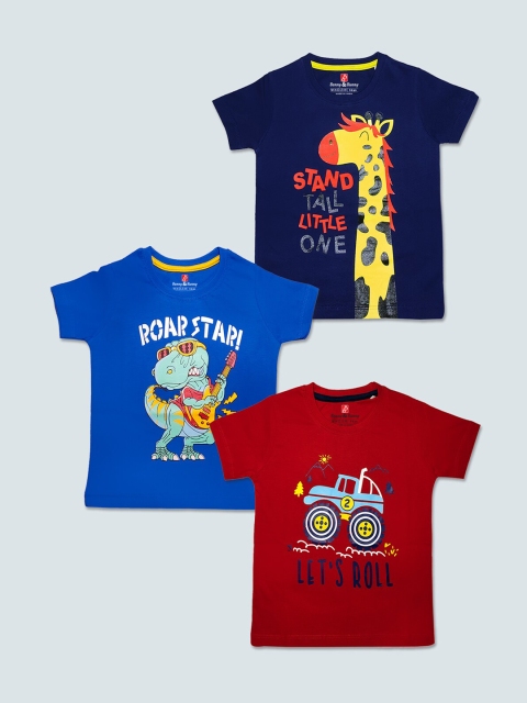 

Benny n Bunny Boys Multicoloured 3 Printed Pure Cotton Applique T-shirt, Multi