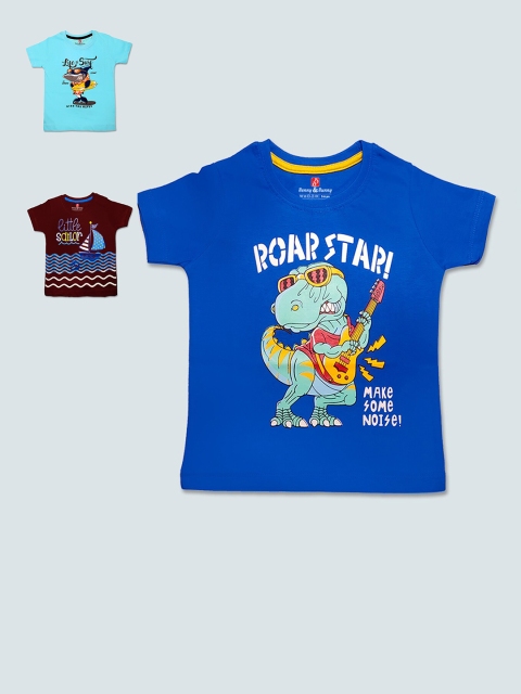 

Benny n Bunny Boys Blue & Maroon Set Of 3 Printed Pure Cotton T-shirts
