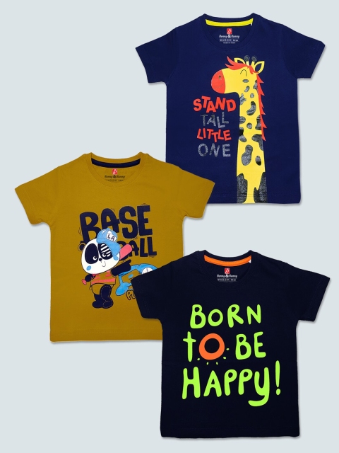 

Benny n Bunny Boys Pack of 3 Printed Pure Cotton T-shirt, Blue
