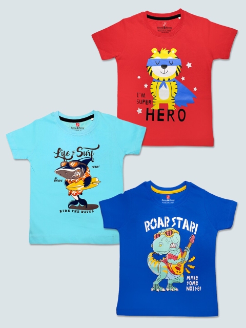 

Benny n Bunny Boys Pack of 3 Printed Pure Cotton T-shirt, Blue