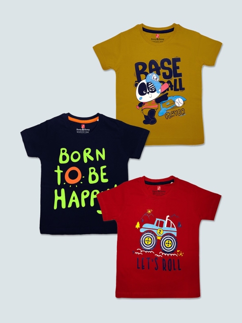 

Benny n Bunny Boys Pack of 3 Multicoloured Typography Printed Pure Cotton T-shirt, Multi