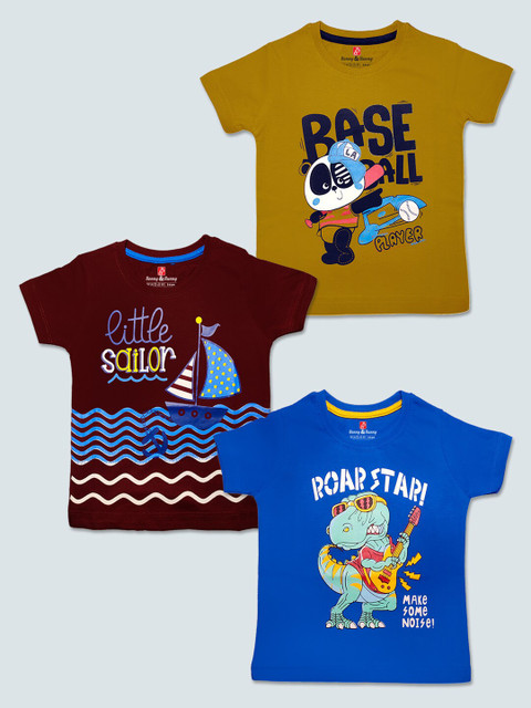 

Benny n Bunny Boys Pack Of 3 Multicoloured Typography Printed Pure Cotton T-shirts, Multi