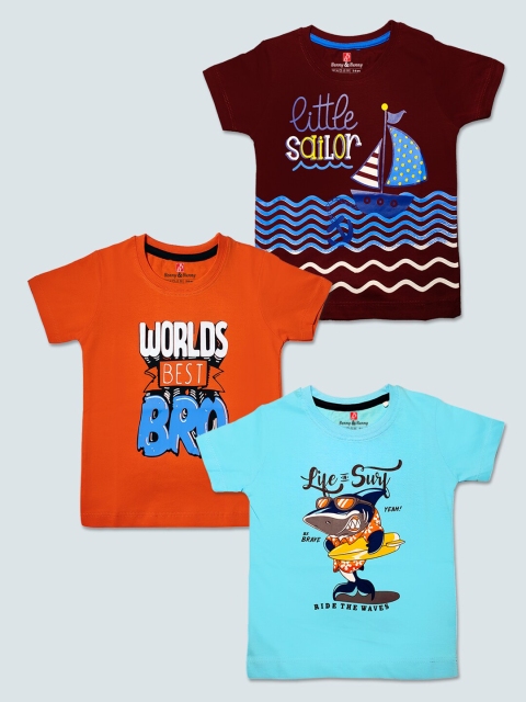 

Benny n Bunny Boys Pack of 3 Printed Pure Cotton T-shirt, Brown