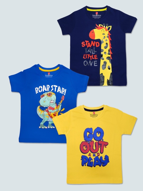 

Benny n Bunny Boys Pack Of 3 Multicoloured Typography Printed Pure Cotton T-shirts, Multi