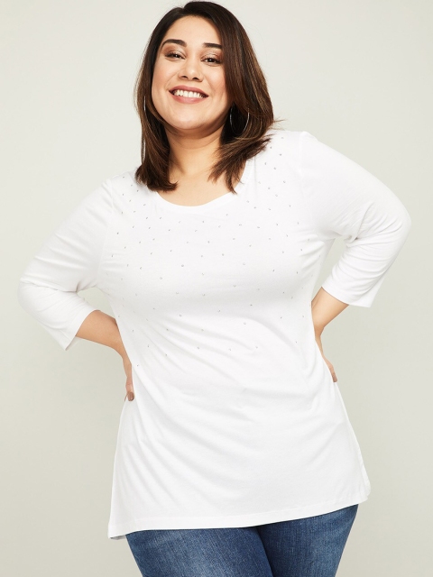 

nexus White Embellished Studded Monochrome Top