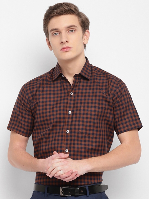 

GHPC Men Brown Gingham Checks Checked Formal Shirt