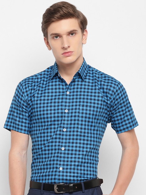 

GHPC Men Blue Modern Gingham Checks Checked Formal Shirt
