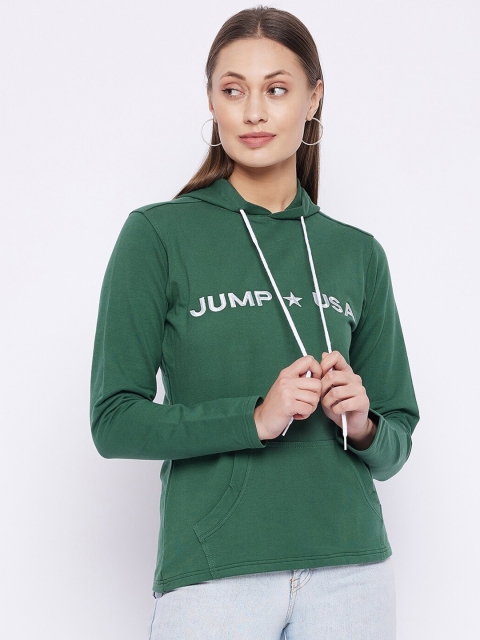 

JUMP USA Women Green Printed Hooded Sweatshirt