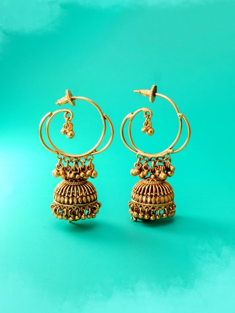 

aadita Gold-Toned Contemporary Jhumkas Earrings