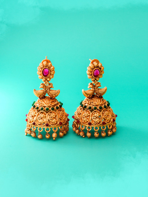 

aadita Gold-Toned Contemporary Jhumkas Earrings