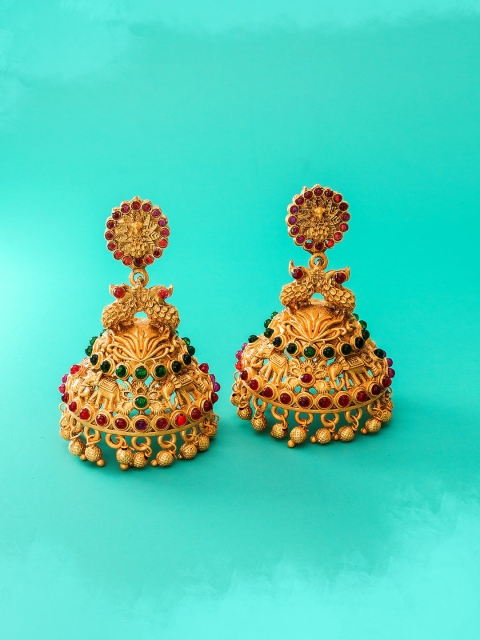 

aadita Gold-Toned & Plated Contemporary Jhumkas Earrings