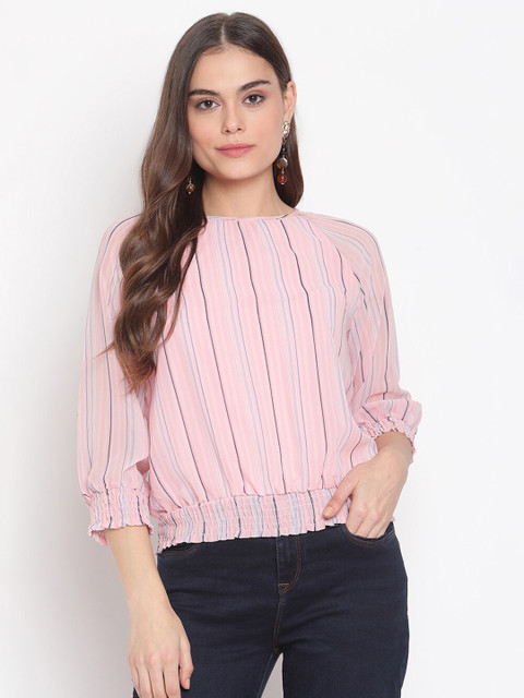 

Madame Pink & Blue Striped Blouson Top