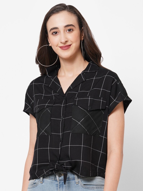 

PAPA BRANDS Women Black Windowpane Checked Casual Shirt