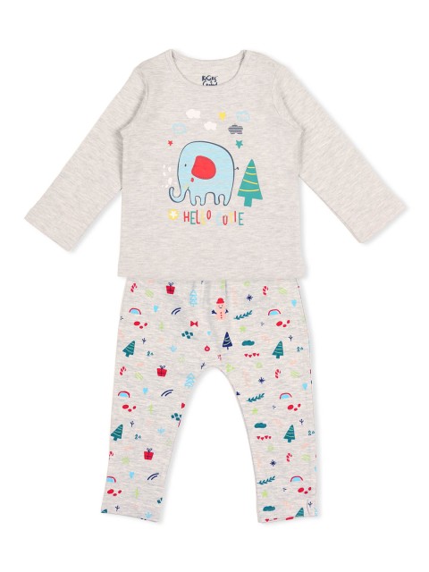 

KICKS & CRAWL Kids Grey & Red Christmas Printed T-shirt with Leggings