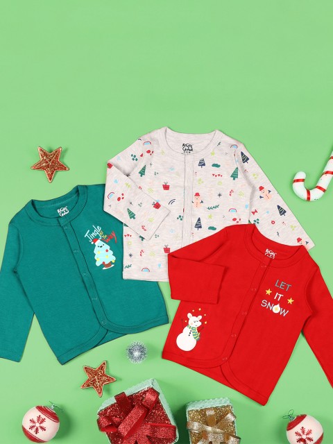 

KICKS & CRAWL Kids Red Floral 3 Printed Henley Neck T-shirt