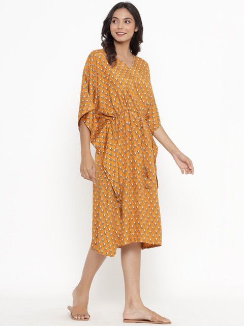 

JISORA Orange Printed Kaftan Nightdress