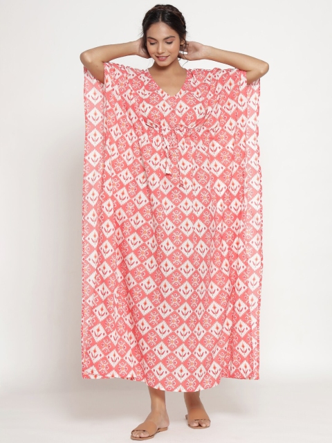 

JISORA Pink Printed Maxi Nightdress
