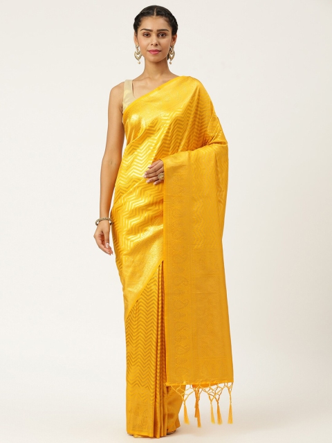 

KARAGIRI Yellow & Gold-Toned Zari Silk Blend Kanjeevaram Saree