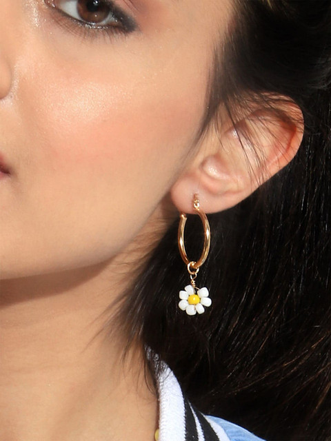 

ToniQ Gold-Plated & White Contemporary Hoop Earrings