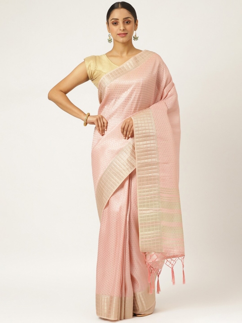 

KARAGIRI Pink & Gold-Toned Ethnic Motifs Zari Silk Blend Paithani Saree