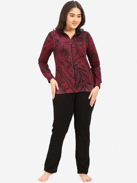 

July Nightwear Women Maroon & Black Printed Night suit