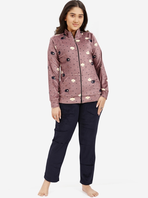 

July Nightwear Women Plus Size Pink Printed Regular Tracksuit