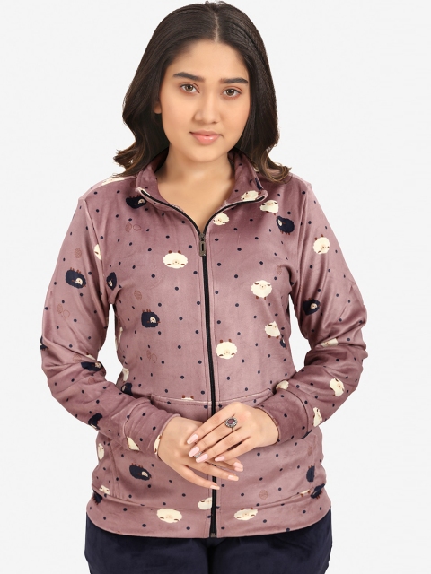 

July Nightwear Women Mauve & Blue Printed Night suit