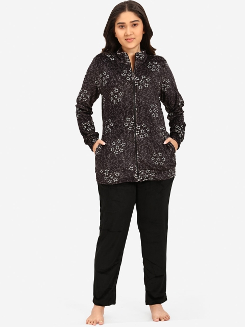 

July Nightwear Women Black Printed Fleece Tracksuit