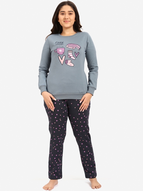 

July Nightwear Women Blue Printed Night suit