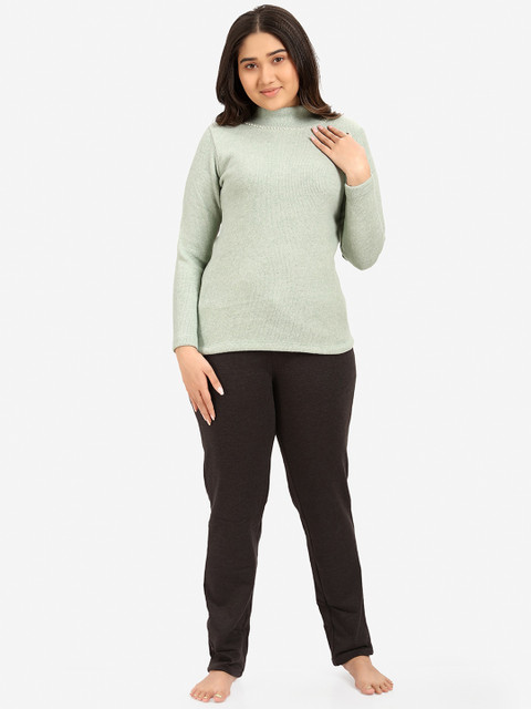 

July Nightwear Women Green & Charcoal Grey Winter Night suit