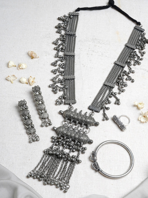 

TEEJH Oxidised Silver-Toned Ghungroo Jewellery Set