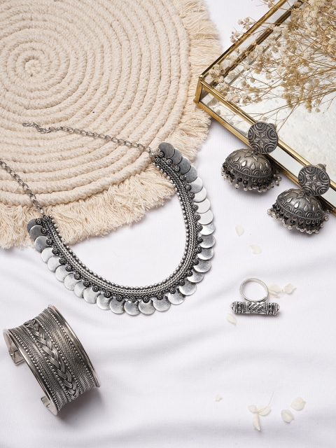 

TEEJH Oxidised Silver-Toned Jewellery Set