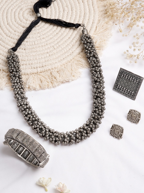 

TEEJH Oxidised Silver-Toned Jewellery Set