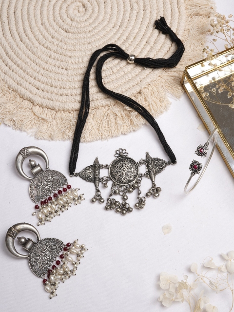 

TEEJH Women Silver-Toned Oxidised Jewellery Set
