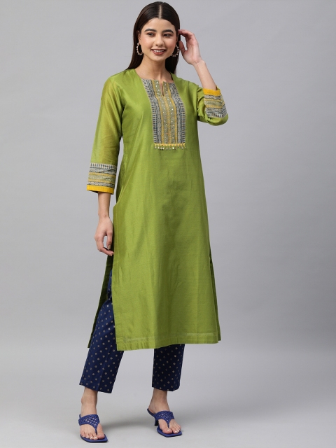 

araaliya Women Green Thread Work Kurta