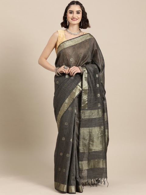 

BharatSthali Grey Woven Design Silk Cotton Tussar Saree