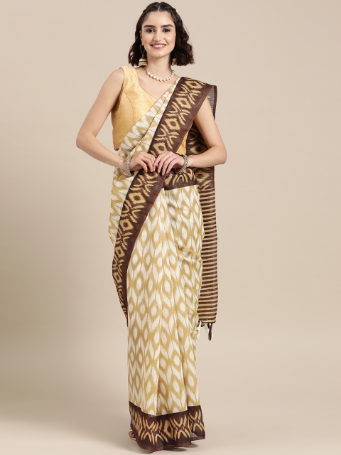 

BharatSthali Brown & Cream-Coloured Woven Design Art Silk Sambalpuri Saree