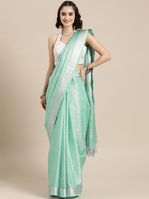 

BharatSthali Green Pure Linen Woven Design Banarasi Saree