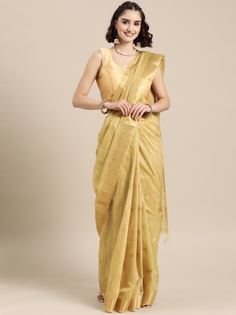 

BharatSthali Yellow & Gold-Toned Woven Design Silk Cotton Tussar Saree