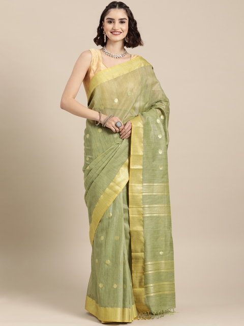 

BharatSthali Green & Gold-Toned Woven Design Silk Cotton Tussar Saree