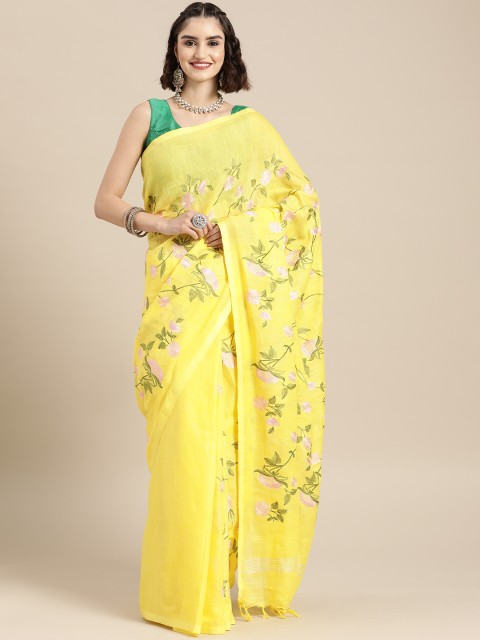 

BharatSthali Yellow & Green Woven Design Pure Cotton Mangalagiri Saree