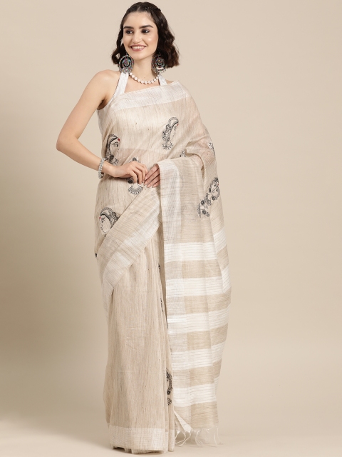 

BharatSthali Beige & Black Kalamkari Silk Cotton Tussar Saree