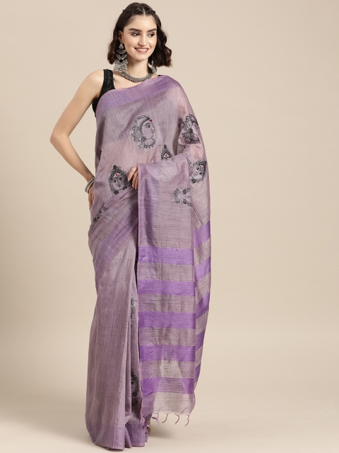 

BharatSthali Purple & Black Kalamkari Silk Cotton Tussar Saree