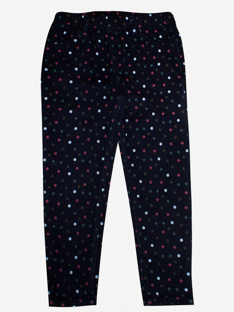 

KiddoPanti Girls Black & White Polka Dot Printed Stretchable Cotton Jegging