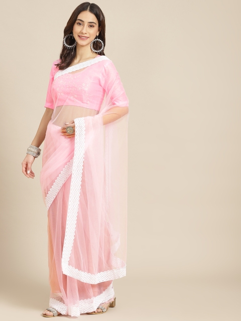 

SUTRAM Pink Net Saree